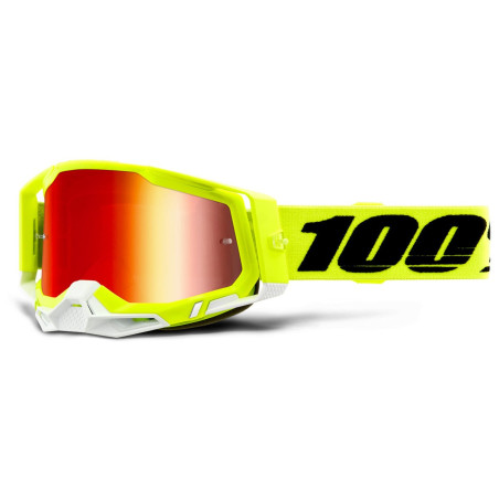 Lunettes 100% Racecraft 2 Jaune Fluo Ecran Mirror Rouge Enduro Box