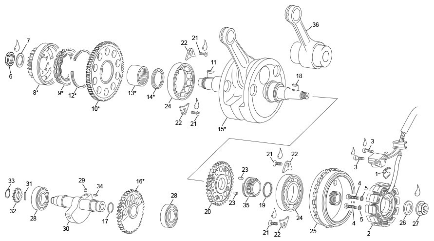 vilebrequin assemblé [500 SEF FACTORY [2022 [Enduro]]]